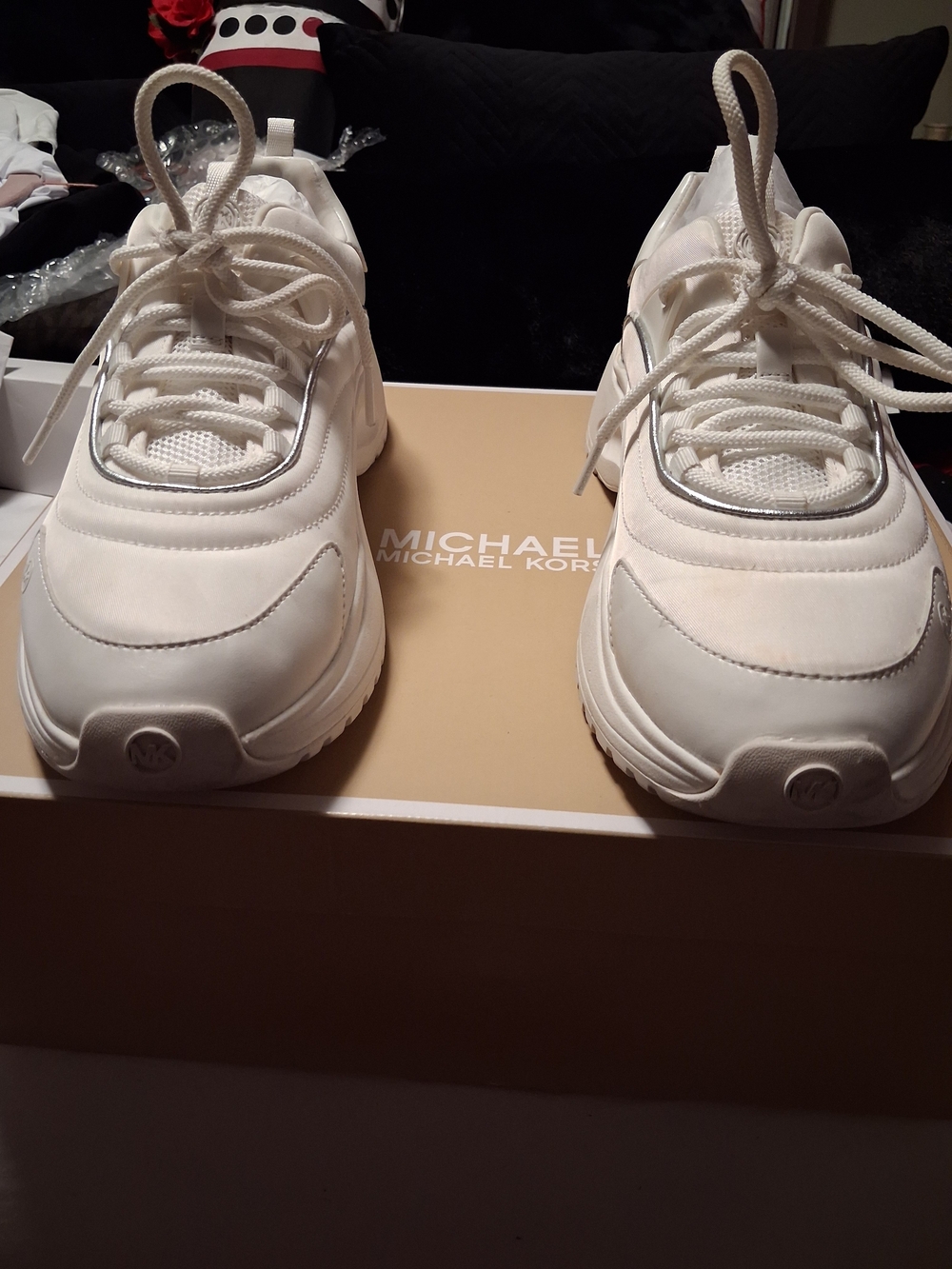 Michael Kors Womens White Running Lace-Up Sneakers